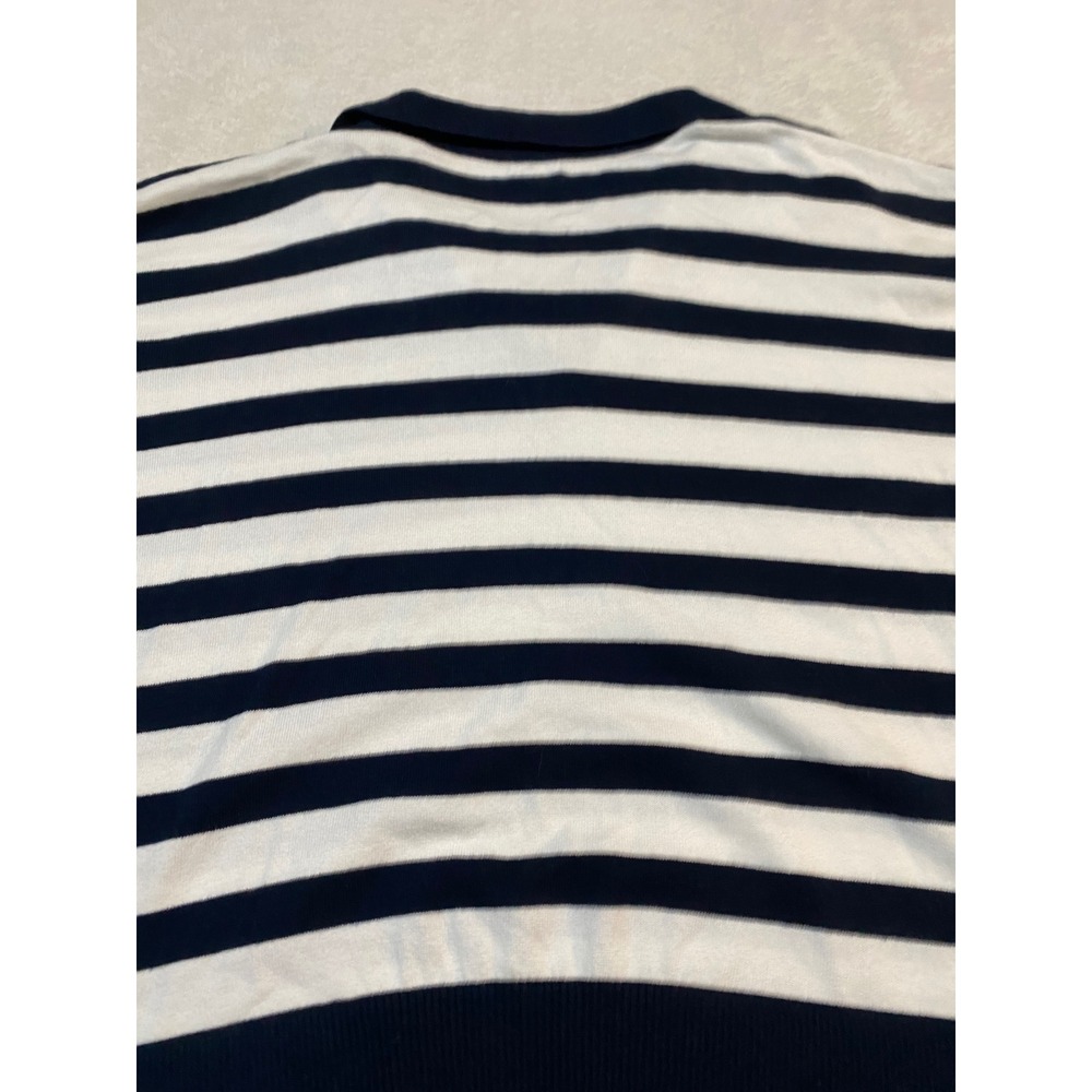 LL Bean Womens 3X Cotton Cashmere Striped Polo Sweater Navy Blue White 522982 - Picture 8 of 8